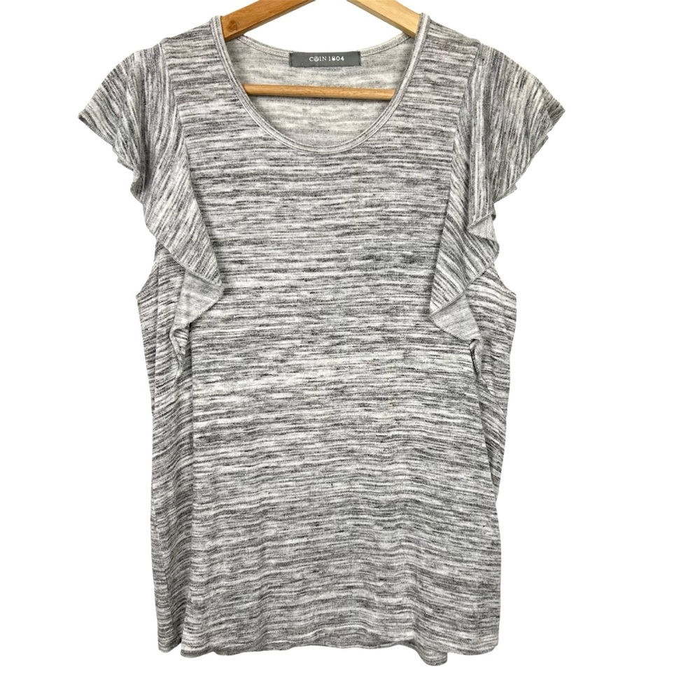 COIN 1804 Ruffle Detail Sleeveless Top, Grey Marle, Size Medium